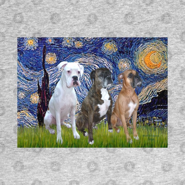 Starry Night with Three Boxers (natural ears) by Dogs Galore and More